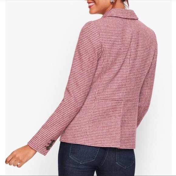 Talbots Pink Shetland wool houndstooth jacket blazer size 10 , NWOT - Picture 2 of 8